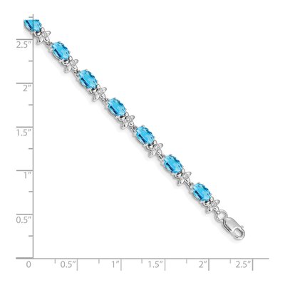 14K White Gold 0.11 ct tw Swiss Blue Topaz & Diamond Oval Floral Bracelet – view 4