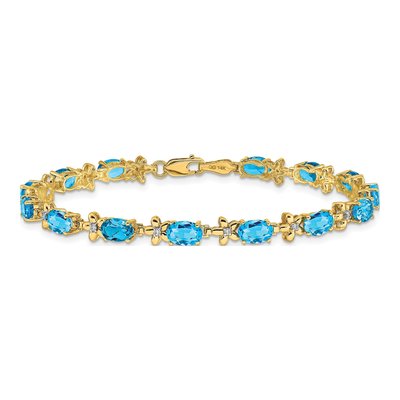 14K Yellow Gold 0.11 ct tw Swiss Blue Topaz & Diamond Floral Bracelet – view 3