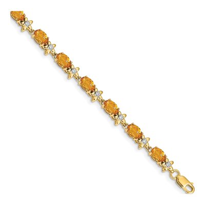14K Yellow Gold 0.11 ct tw Citrine & Diamond Floral Bracelet