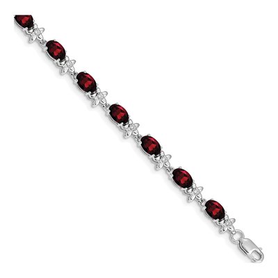 14K White Gold 0.11 ct tw Garnet & Diamond Floral Bracelet