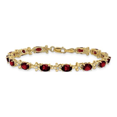 14K Yellow Gold 0.11 ct tw Garnet & Diamond Floral 7-Inch Bracelet – view 3