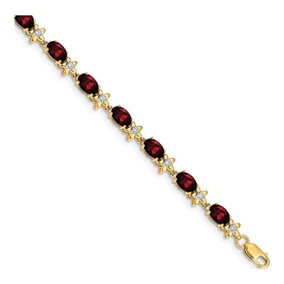 14K Yellow Gold 0.11 ct tw Garnet & Diamond Floral 7-Inch Bracelet