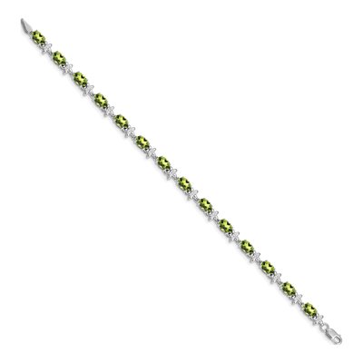 14K White Gold 0.11 ct tw Peridot & Diamond Oval Floral Bracelet – view 2