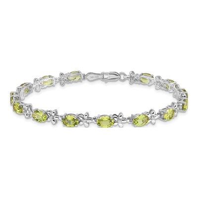 14K White Gold 0.11 ct tw Peridot & Diamond Oval Floral Bracelet – view 3