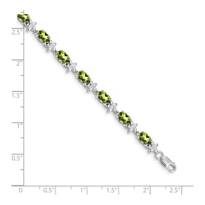 14K White Gold 0.11 ct tw Peridot & Diamond Oval Floral Bracelet – view 4
