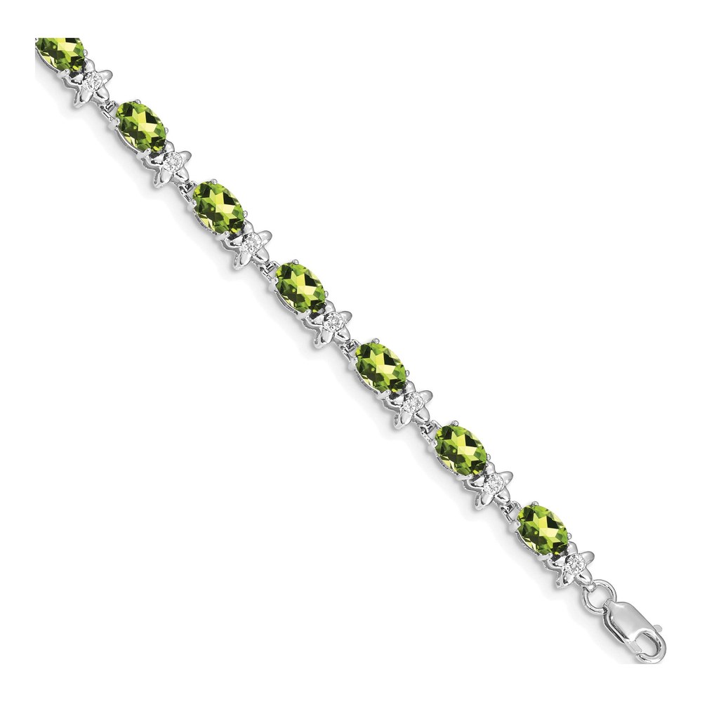 14K White Gold 0.11 ct tw Peridot & Diamond Oval Floral Bracelet