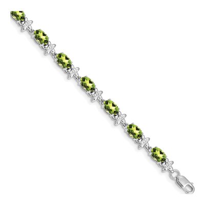 14K White Gold 0.11 ct tw Peridot & Diamond Oval Floral Bracelet