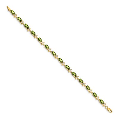14K Yellow Gold 0.11 ct tw Peridot & Diamond Floral Bracelet – view 2