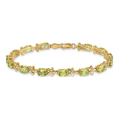14K Yellow Gold 0.11 ct tw Peridot & Diamond Floral Bracelet – view 3