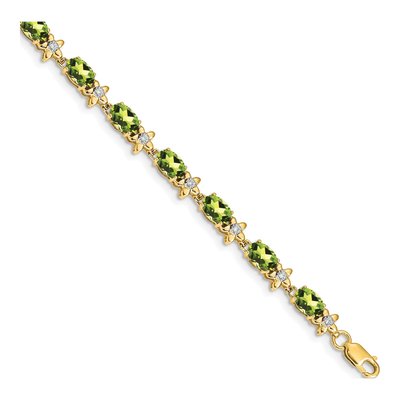 14K Yellow Gold 0.11 ct tw Peridot & Diamond Floral Bracelet