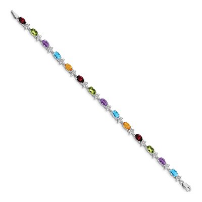 14K White Gold 0.11 ct tw Swiss Blue Topaz & Citrine Floral Bracelet – view 2