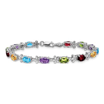 14K White Gold 0.11 ct tw Swiss Blue Topaz & Citrine Floral Bracelet – view 3