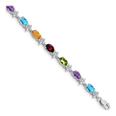 14K White Gold 0.11 ct tw Swiss Blue Topaz & Citrine Floral Bracelet
