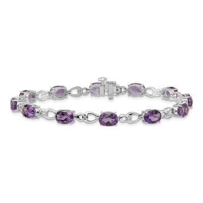 14K White Gold Amethyst & Diamond Oval Fancy Link Bracelet – view 3