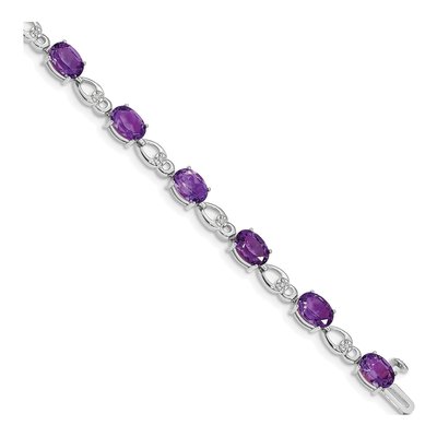 14K White Gold Amethyst & Diamond Oval Fancy Link Bracelet