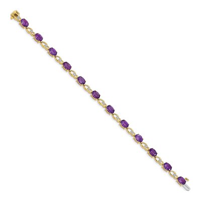 14K Yellow Gold Amethyst & Diamond Link Bracelet – view 2