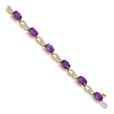 14K Yellow Gold Amethyst & Diamond Link Bracelet