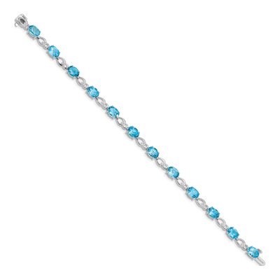 14K White Gold Swiss Blue Topaz & Diamond Oval Fancy Link Bracelet – view 3