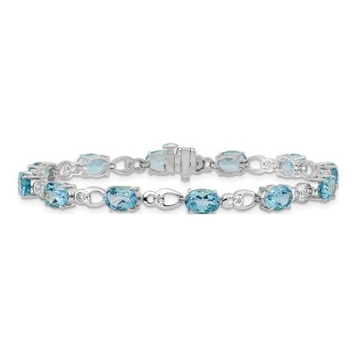 14K White Gold Swiss Blue Topaz & Diamond Oval Fancy Link Bracelet – view 4