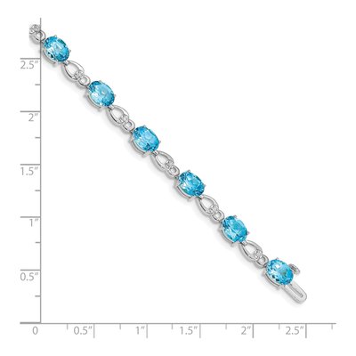 14K White Gold Swiss Blue Topaz & Diamond Oval Fancy Link Bracelet – view 5