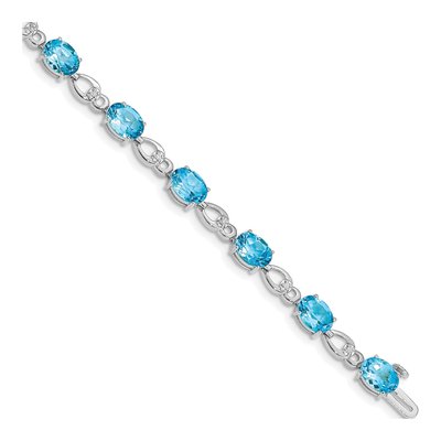 14K White Gold Swiss Blue Topaz & Diamond Oval Fancy Link Bracelet