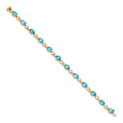 14K Yellow Gold Swiss Blue Topaz & Diamond Oval Fancy Link Bracelet – view 2