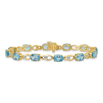 14K Yellow Gold Swiss Blue Topaz & Diamond Oval Fancy Link Bracelet – view 3