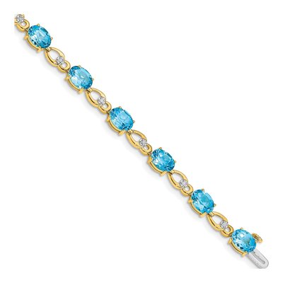 14K Yellow Gold Swiss Blue Topaz & Diamond Oval Fancy Link Bracelet