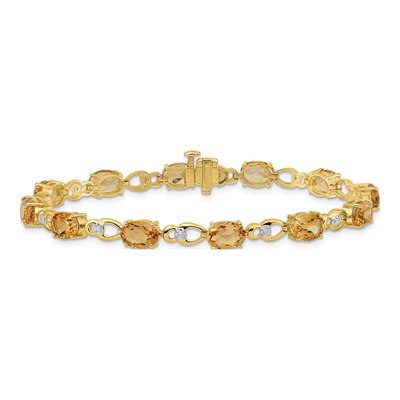 14K Yellow Gold Citrine & Diamond Oval Fancy Link Bracelet – view 3