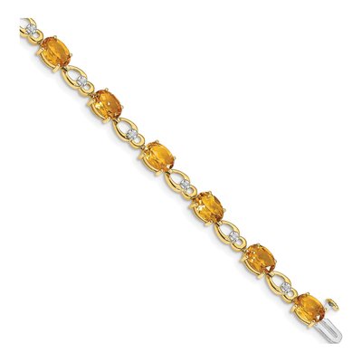 14K Yellow Gold Citrine & Diamond Oval Fancy Link Bracelet
