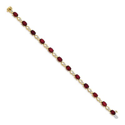 14K Yellow Gold Garnet & Diamond Oval Fancy Link Bracelet – view 3