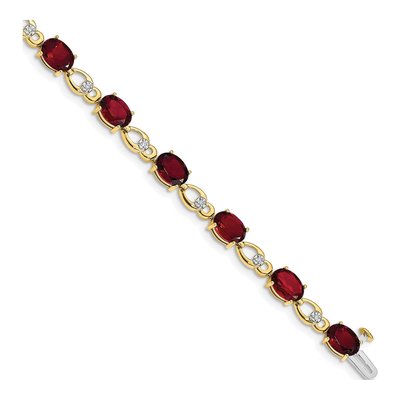 14K Yellow Gold Garnet & Diamond Oval Fancy Link Bracelet