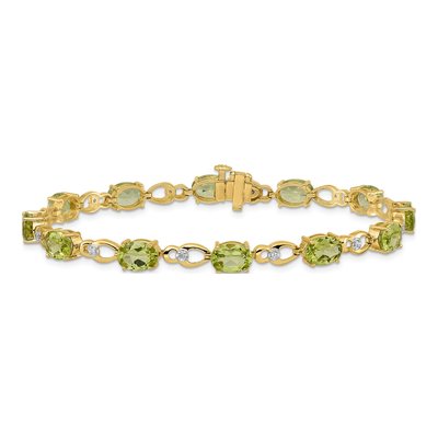 14K Yellow Gold Peridot & Diamond Fancy Link Bracelet – view 3