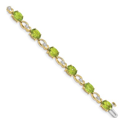 14K Yellow Gold Peridot & Diamond Fancy Link Bracelet