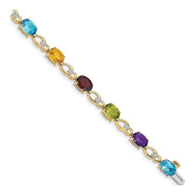 14K Yellow Gold Swiss Blue Topaz & Citrine Multi-Gemstone Rainbow Bracelet