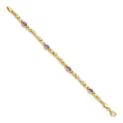10K Yellow Gold Amethyst Oval 4-Stone Bezel Bracelet – view 2