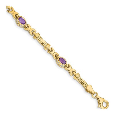 10K Yellow Gold Amethyst Oval 4-Stone Bezel Bracelet
