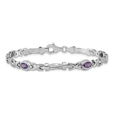 14K White Gold Amethyst Oval Fancy Link Bracelet – view 3