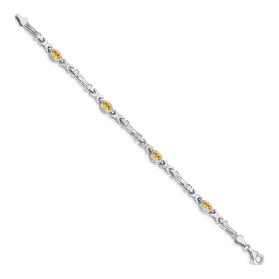 14K White Gold Citrine Oval Fancy Link 7-Inch Bracelet – view 2