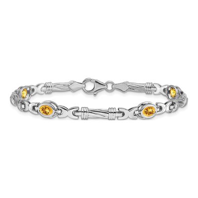 14K White Gold Citrine Oval Fancy Link 7-Inch Bracelet – view 3