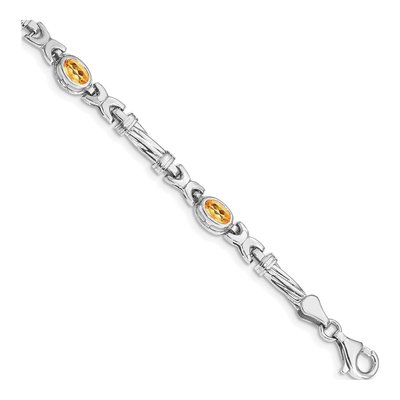 14K White Gold Citrine Oval Fancy Link 7-Inch Bracelet