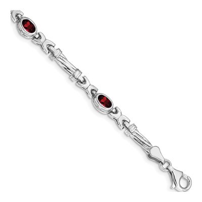 10K White Gold Garnet Oval 4-Stone Bracelet