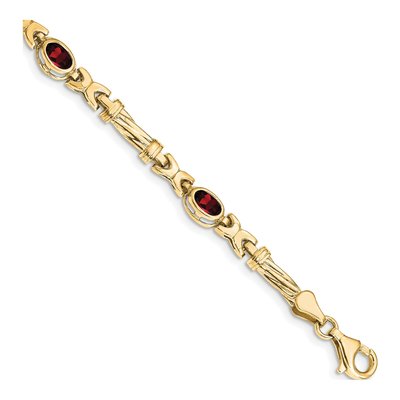 10K Yellow Gold Garnet Oval 4-Stone Bracelet