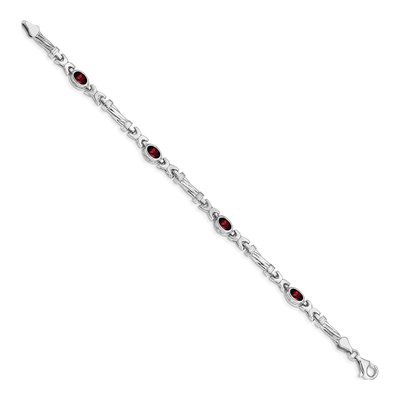 14K White Gold Garnet Oval Fancy Link Bracelet – view 2