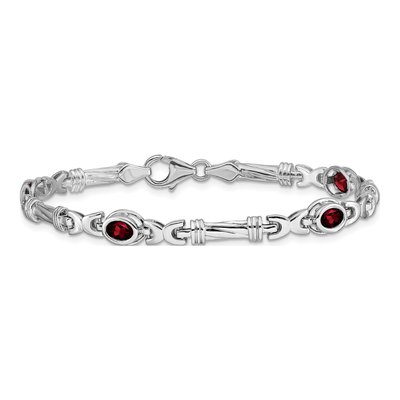 14K White Gold Garnet Oval Fancy Link Bracelet – view 3