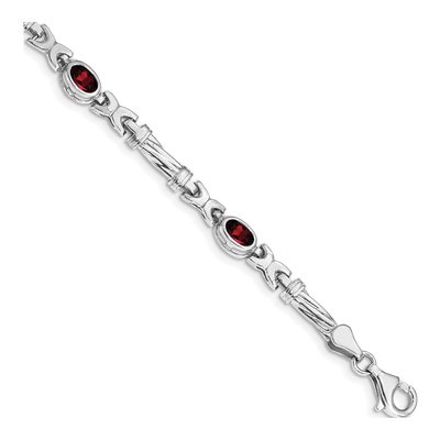14K White Gold Garnet Oval Fancy Link Bracelet