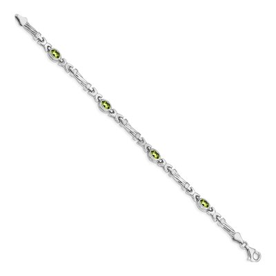 14K White Gold Peridot Oval Fancy Link Bracelet – view 2
