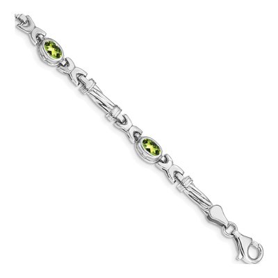 14K White Gold Peridot Oval Fancy Link Bracelet