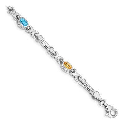 14K White Gold Citrine & Amethyst Rainbow Link Bracelet