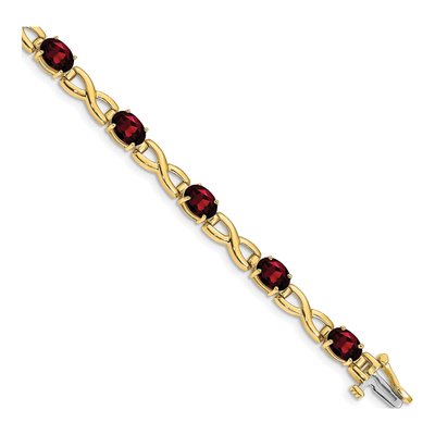 14K Yellow Gold Garnet Oval Infinity Link Bracelet